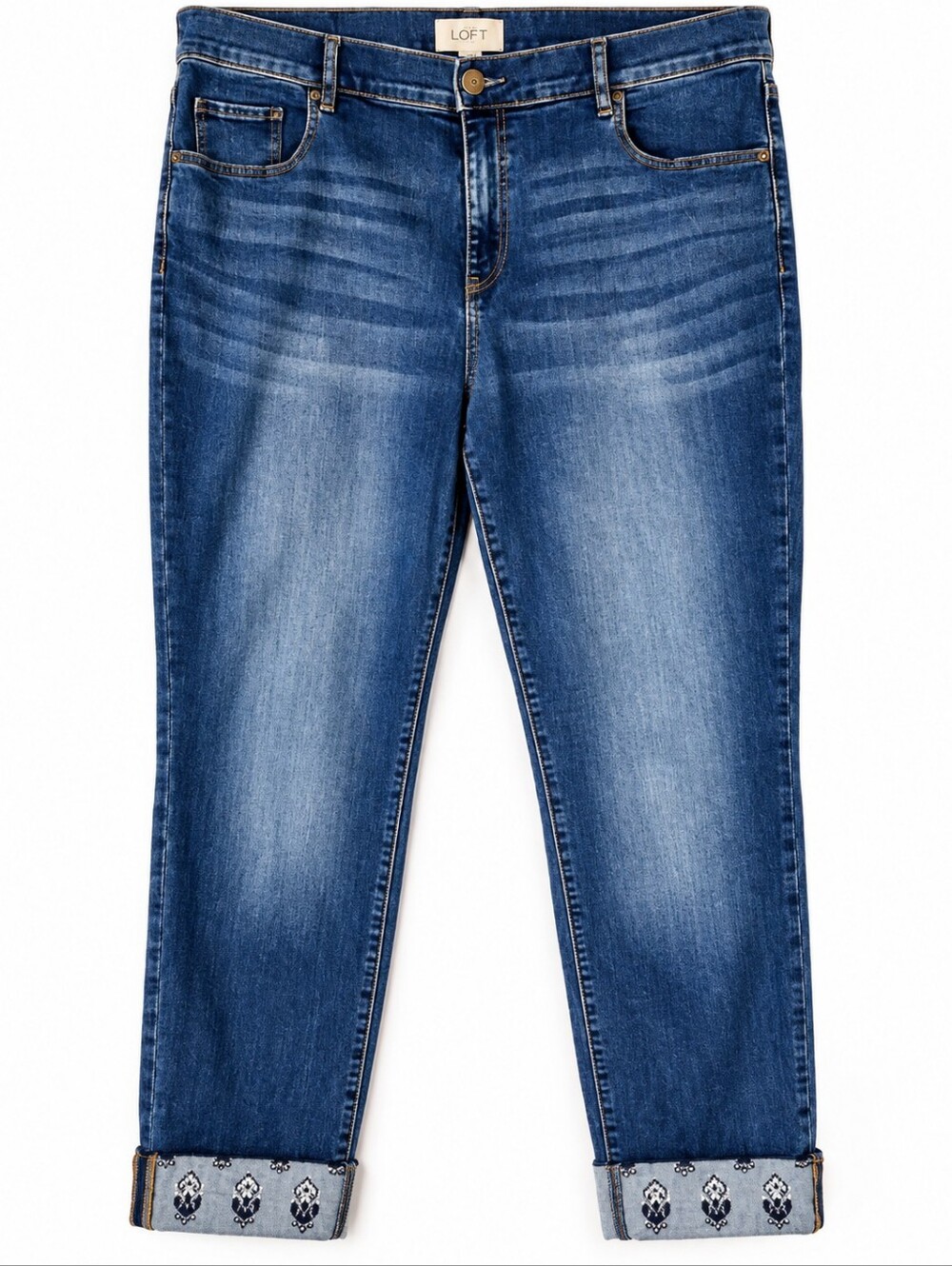 LOFT Modern Skinny Jeans Women’s 16 Embroidered Cuff Medium Wash Stretch